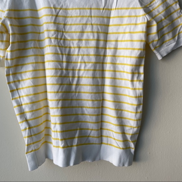 Banana Republic White & Yellow Stripe Stretch Boat Neck Short Sleeve Sweater - M - Picture 3 of 7